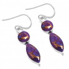 925 Sterling Silver Earring Copper Purple Turquoise Handmade Jewelry