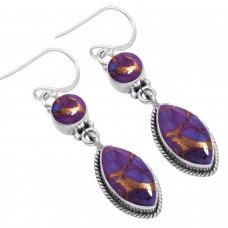 925 Sterling Silver Earring Copper Purple Turquoise Handmade Jewelry