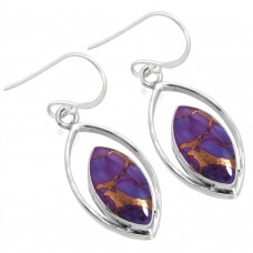 925 Sterling Silver Earring Copper Purple Turquoise Handmade Jewelry