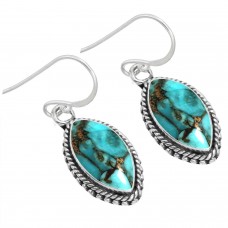 925 Sterling Silver Earring Copper Blue Turquoise Handmade Jewelry