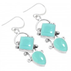 925 Sterling Silver Earring Aqua Chalcedony Handmade Jewelry