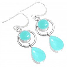 925 Sterling Silver Earring Aqua Chalcedony Handmade Jewelry