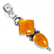 925 Sterling Silver Pendant Amber Handmade Jewelry