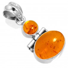 925 Sterling Silver Pendant Amber Handmade Jewelry