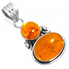 925 Sterling Silver Pendant Amber Handmade Jewelry