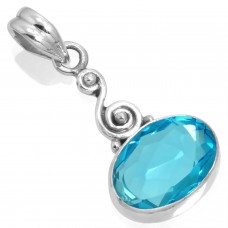 925 Sterling Silver Pendant Blue Quartz Handmade Jewelry