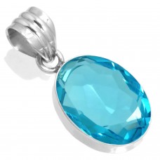 925 Sterling Silver Pendant Blue Quartz Handmade Jewelry