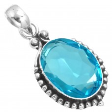 925 Sterling Silver Pendant Blue Quartz Handmade Jewelry