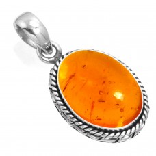 925 Sterling Silver Pendant Amber Handmade Jewelry