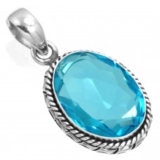 925 Sterling Silver Pendant Blue Quartz Handmade Jewelry