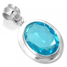 925 Sterling Silver Pendant Blue Quartz Handmade Jewelry