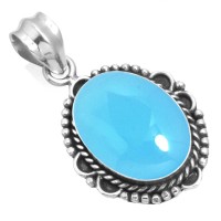 Natural Blue Chalcedony Pendant 925 Sterling Silver Handmade Jewelry