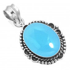Natural Blue Chalcedony Pendant 925 Sterling Silver Handmade Jewelry