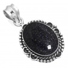 925 Sterling Silver Pendant Blue Sunstone Handmade Jewelry