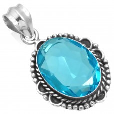 925 Sterling Silver Pendant Blue Quartz Handmade Jewelry