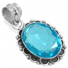 925 Sterling Silver Pendant Blue Quartz Handmade Jewelry