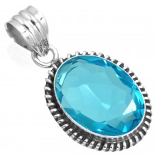 925 Sterling Silver Pendant Blue Quartz Handmade Jewelry