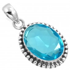 925 Sterling Silver Pendant Blue Quartz Handmade Jewelry