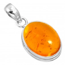 925 Sterling Silver Pendant Amber Handmade Jewelry