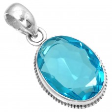 925 Sterling Silver Pendant Blue Quartz Handmade Jewelry