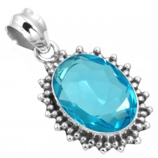 925 Sterling Silver Pendant Blue Quartz Handmade Jewelry