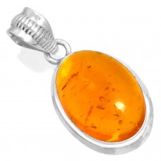 925 Sterling Silver Pendant Amber Handmade Jewelry