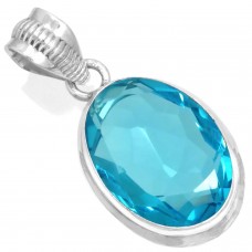 925 Sterling Silver Pendant Blue Quartz Handmade Jewelry