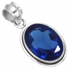 925 Sterling Silver Pendant Blue Sapphire Simulated Handmade Jewelry