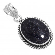 925 Sterling Silver Pendant Blue Sunstone Handmade Jewelry