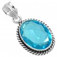 925 Sterling Silver Pendant Blue Quartz Handmade Jewelry