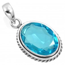 925 Sterling Silver Pendant Blue Quartz Handmade Jewelry