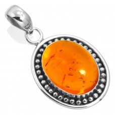 925 Sterling Silver Pendant Amber Handmade Jewelry