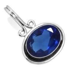 925 Sterling Silver Pendant Blue Sapphire Simulated Handmade Jewelry