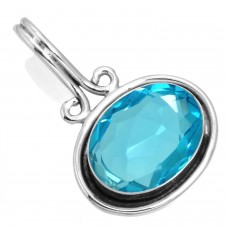 925 Sterling Silver Pendant Blue Quartz Handmade Jewelry