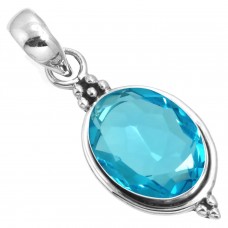 925 Sterling Silver Pendant Blue Quartz Handmade Jewelry