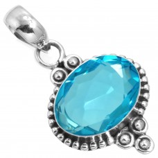 925 Sterling Silver Pendant Blue Quartz Handmade Jewelry
