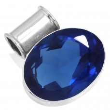 925 Sterling Silver Pendant Blue Sapphire Simulated Handmade Jewelry