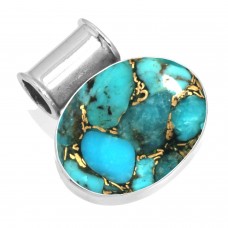 925 Sterling Silver Pendant Copper Blue Turquoise Handmade Jewelry