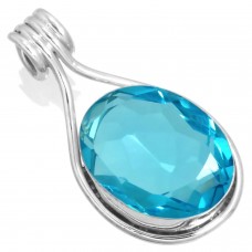 925 Sterling Silver Pendant Blue Quartz Handmade Jewelry