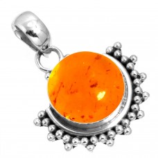 925 Sterling Silver Pendant Amber Handmade Jewelry