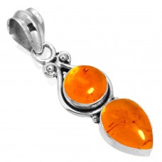925 Sterling Silver Pendant Amber Handmade Jewelry