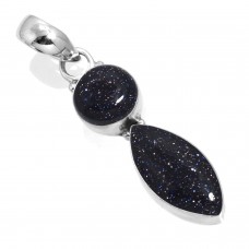 925 Sterling Silver Pendant Blue Sunstone Handmade Jewelry