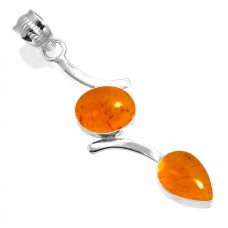925 Sterling Silver Pendant Amber Handmade Jewelry