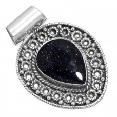 925 Sterling Silver Pendant Blue Sunstone Handmade Jewelry