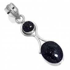 925 Sterling Silver Pendant Blue Sunstone Handmade Jewelry