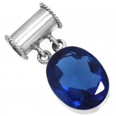 925 Sterling Silver Pendant Blue Sapphire Simulated Handmade Jewelry