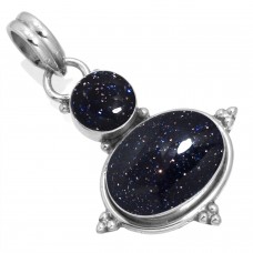 925 Sterling Silver Pendant Blue Sunstone Handmade Jewelry
